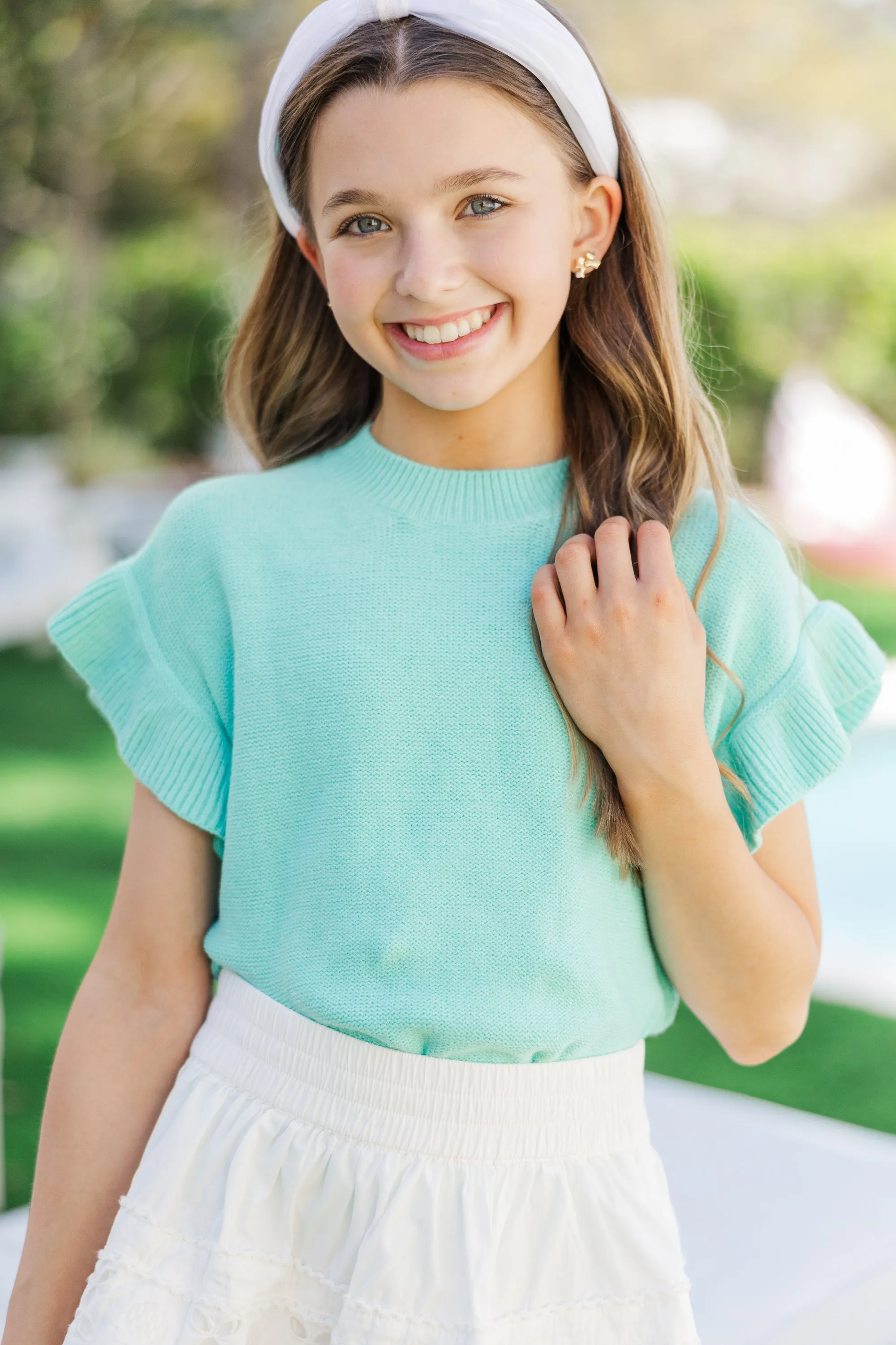 Girls: The Jessica Mint Green Ruffle Knit Sweater
