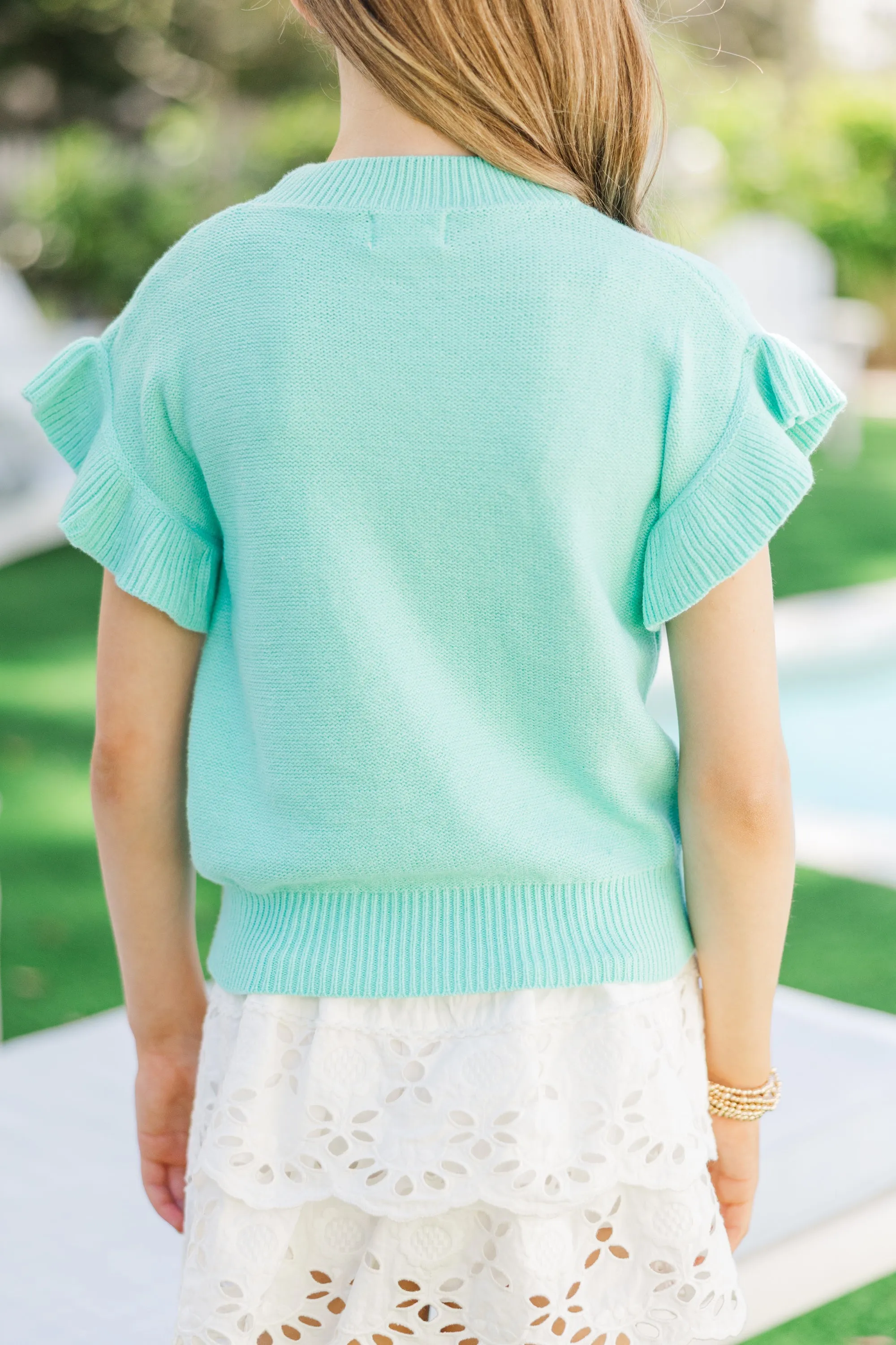 Girls: The Jessica Mint Green Ruffle Knit Sweater