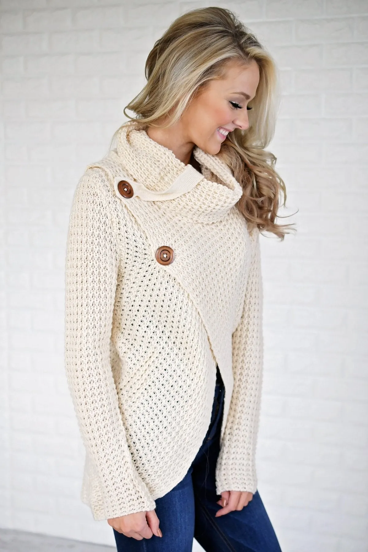 Give Me a Reason Cream Button Sweater