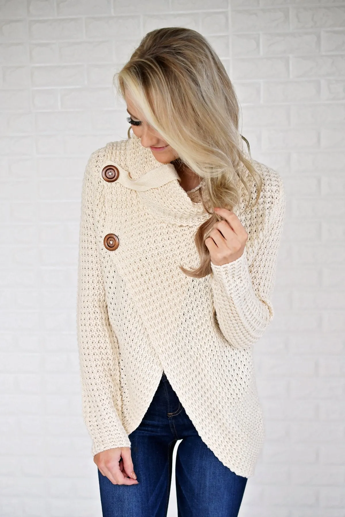 Give Me a Reason Cream Button Sweater