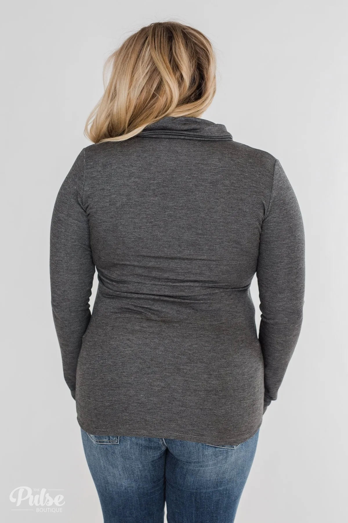 Give Me Time Zipper Pullover Top- Charcoal