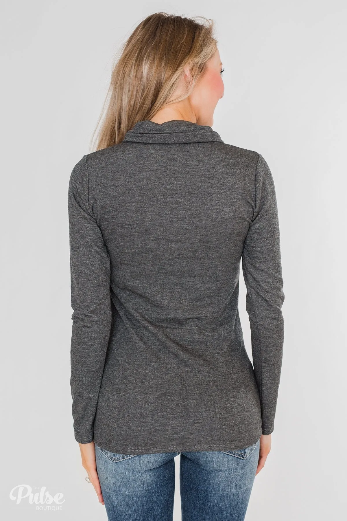 Give Me Time Zipper Pullover Top- Charcoal