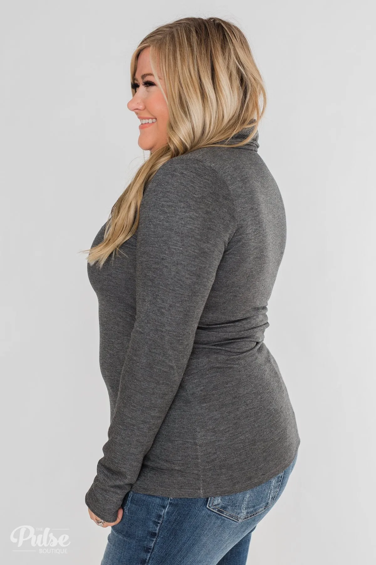 Give Me Time Zipper Pullover Top- Charcoal