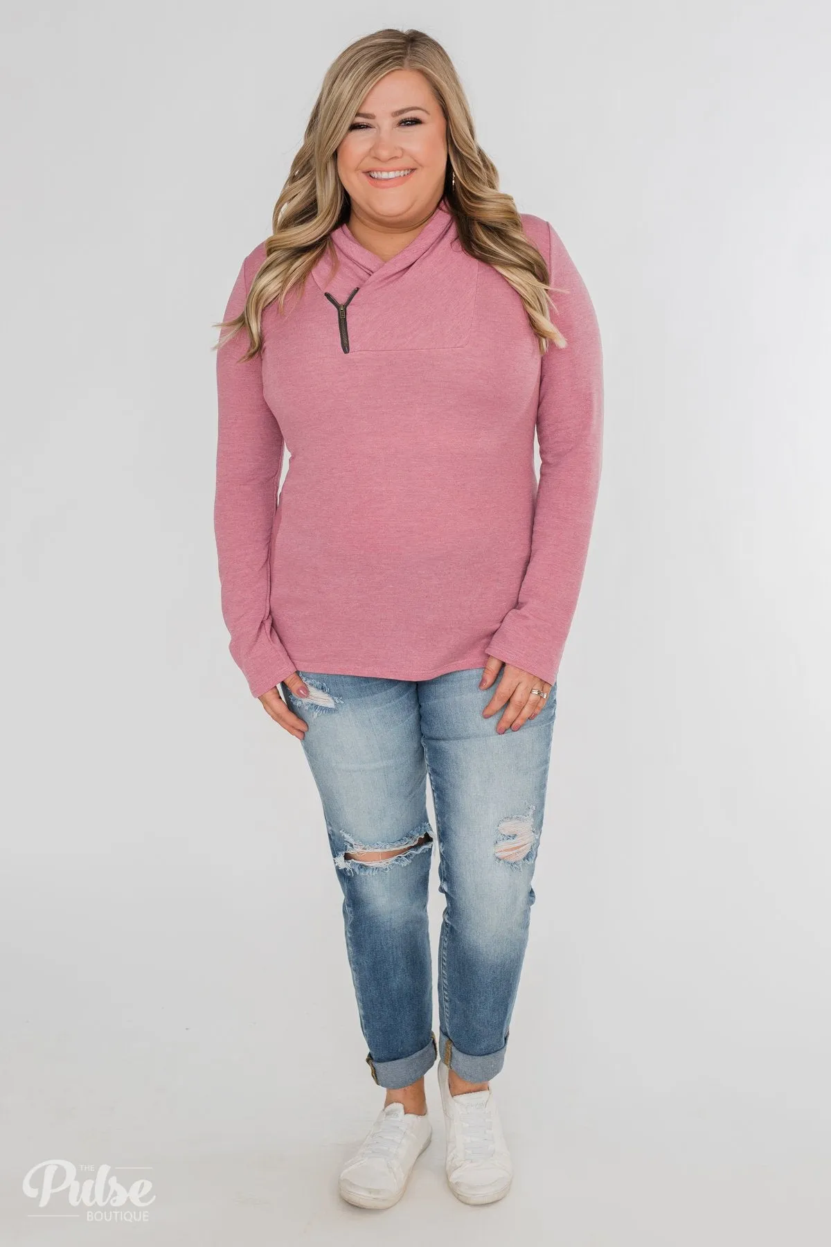 Give Me Time Zipper Pullover Top- Orchid
