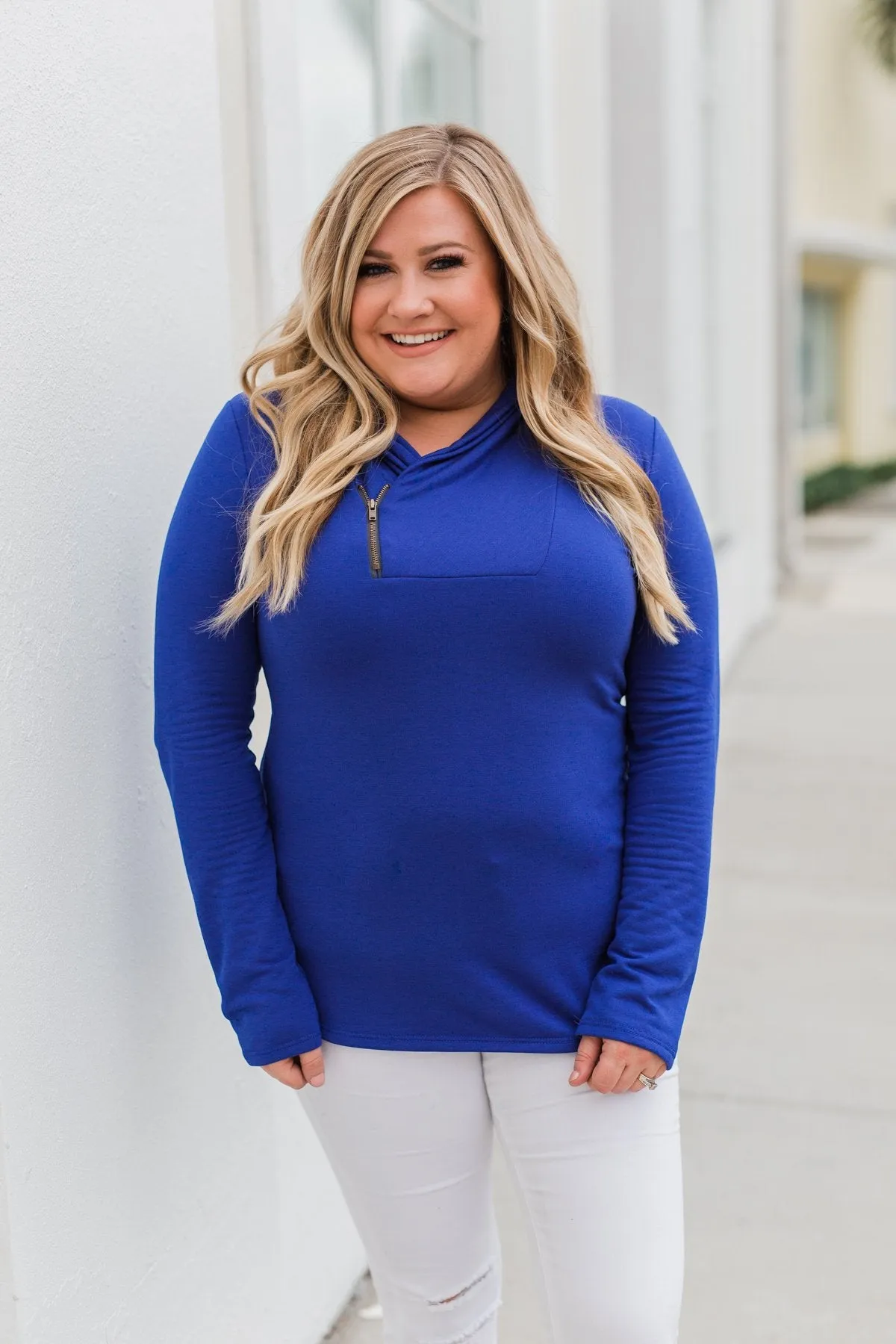 Give Me Time Zipper Pullover Top- Royal Blue