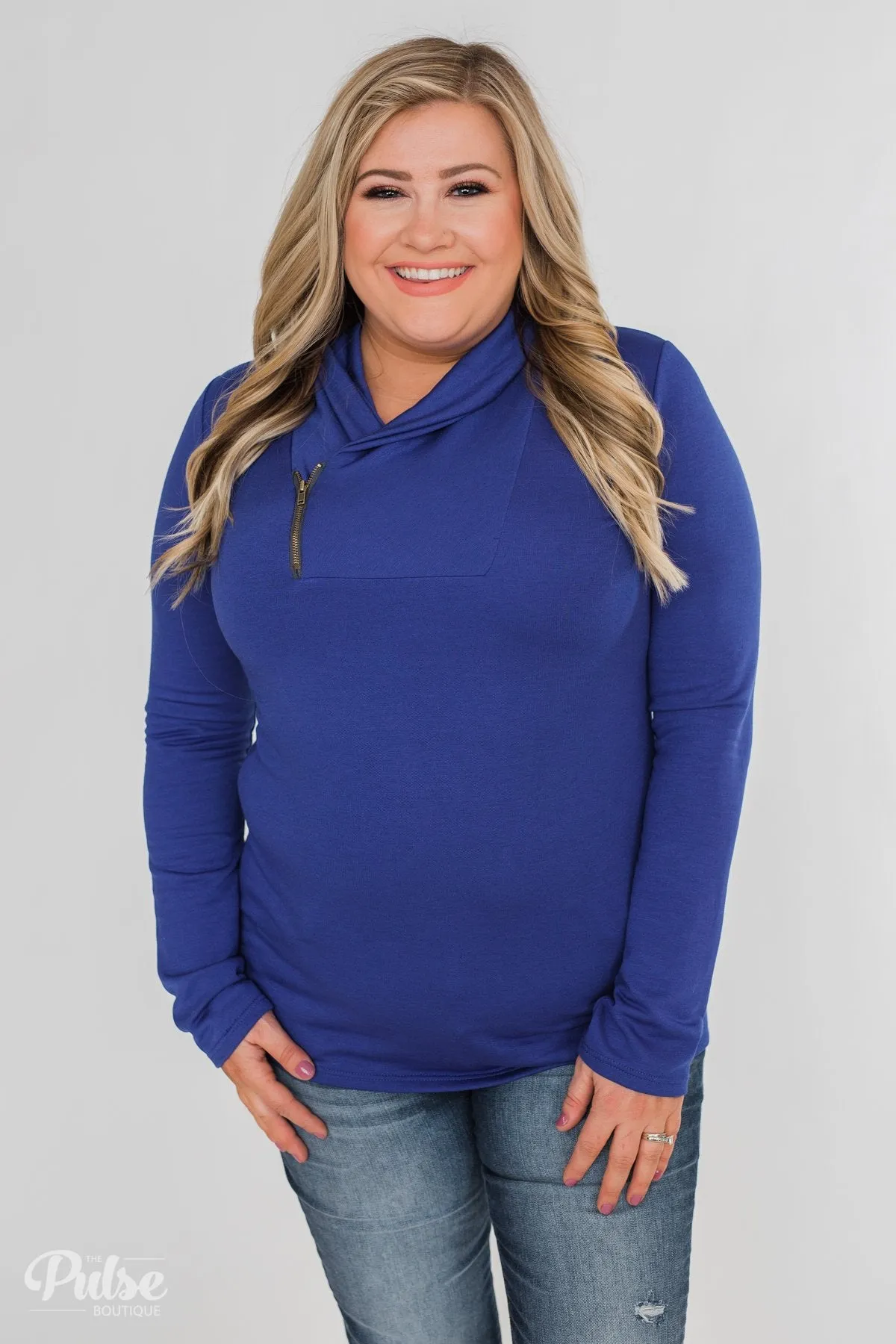 Give Me Time Zipper Pullover Top- Royal Blue