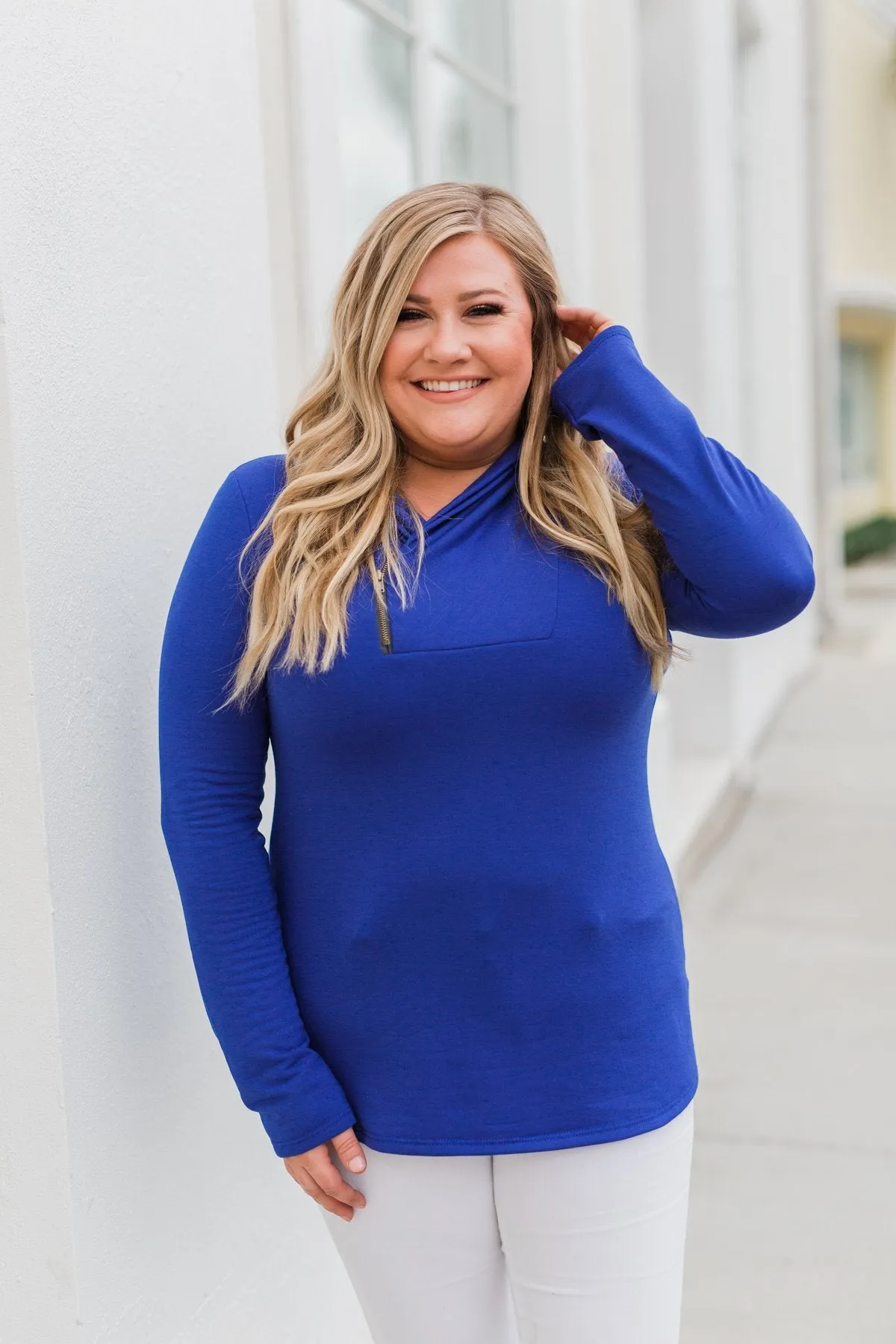 Give Me Time Zipper Pullover Top- Royal Blue