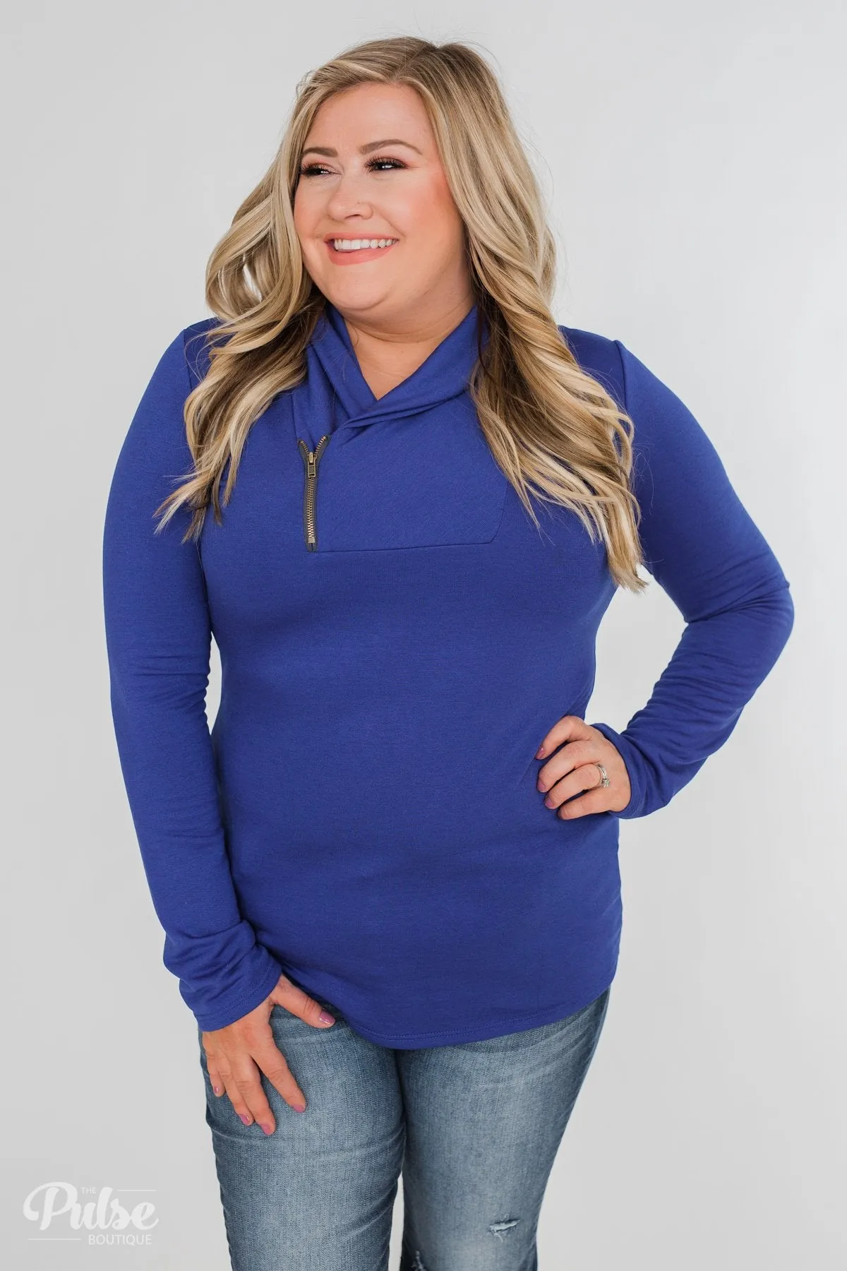 Give Me Time Zipper Pullover Top- Royal Blue