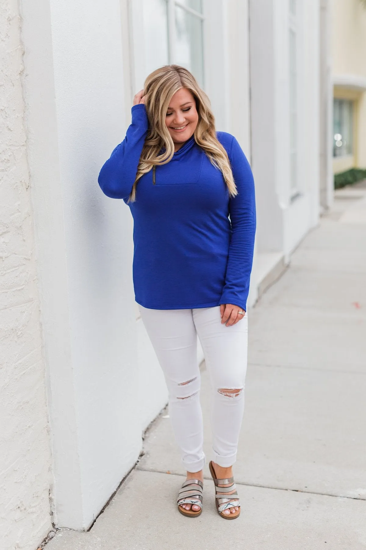Give Me Time Zipper Pullover Top- Royal Blue
