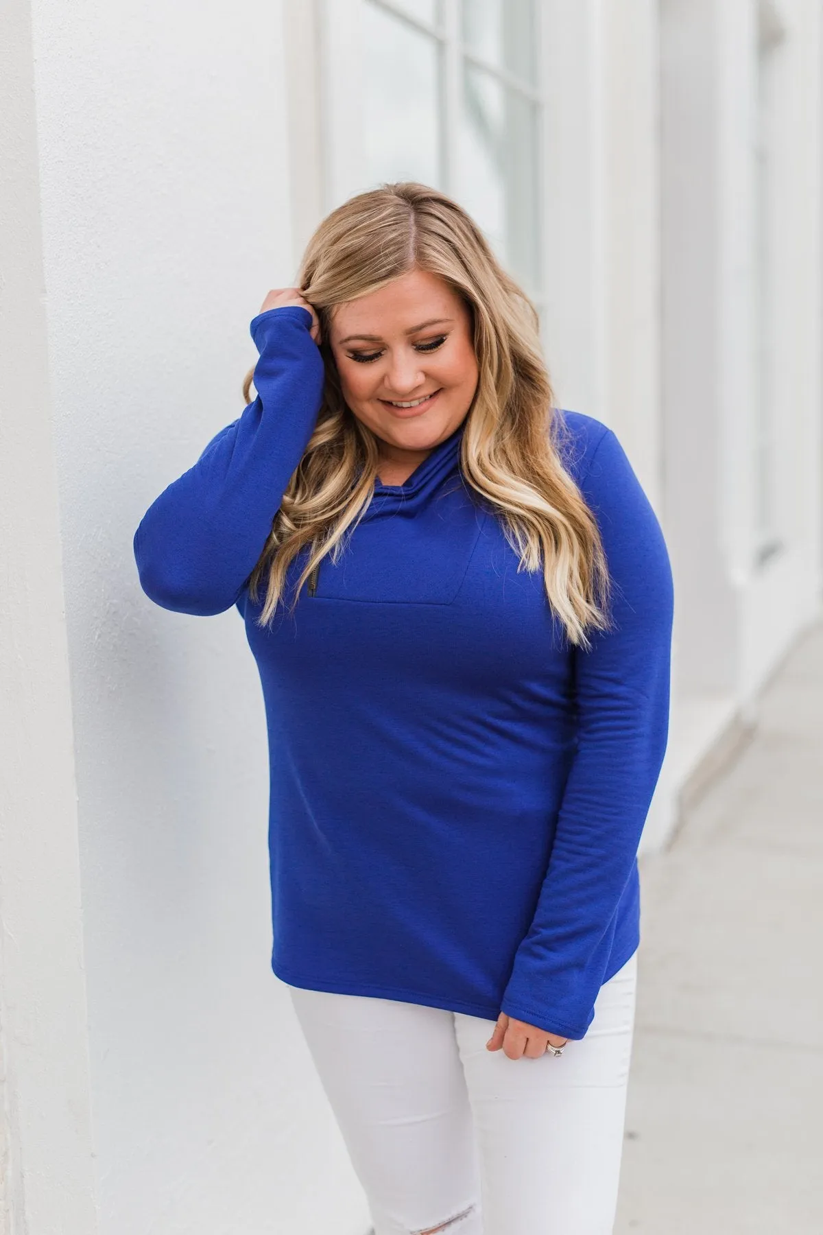 Give Me Time Zipper Pullover Top- Royal Blue