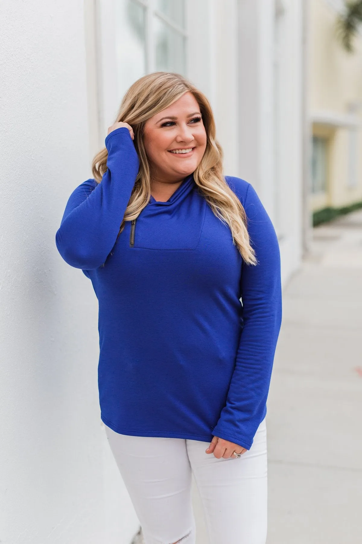 Give Me Time Zipper Pullover Top- Royal Blue