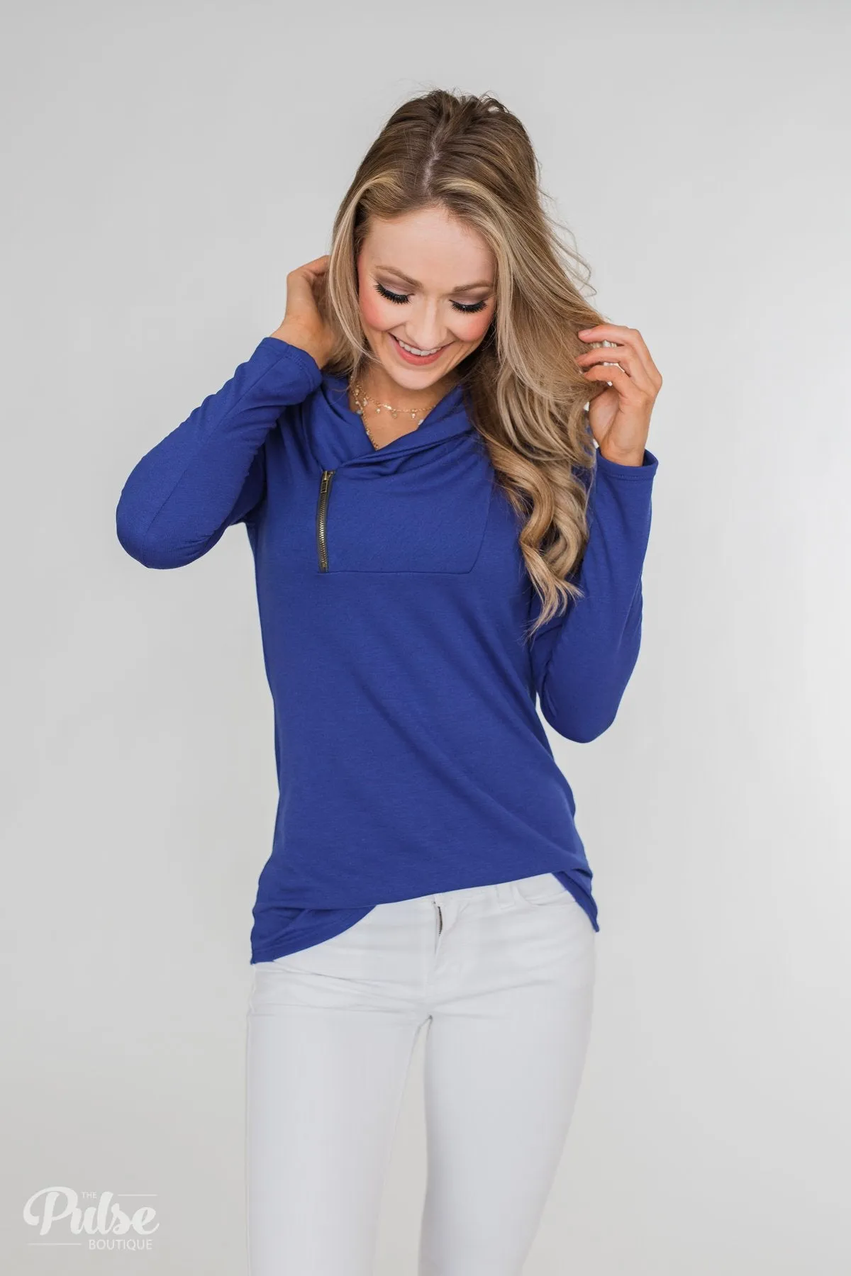 Give Me Time Zipper Pullover Top- Royal Blue