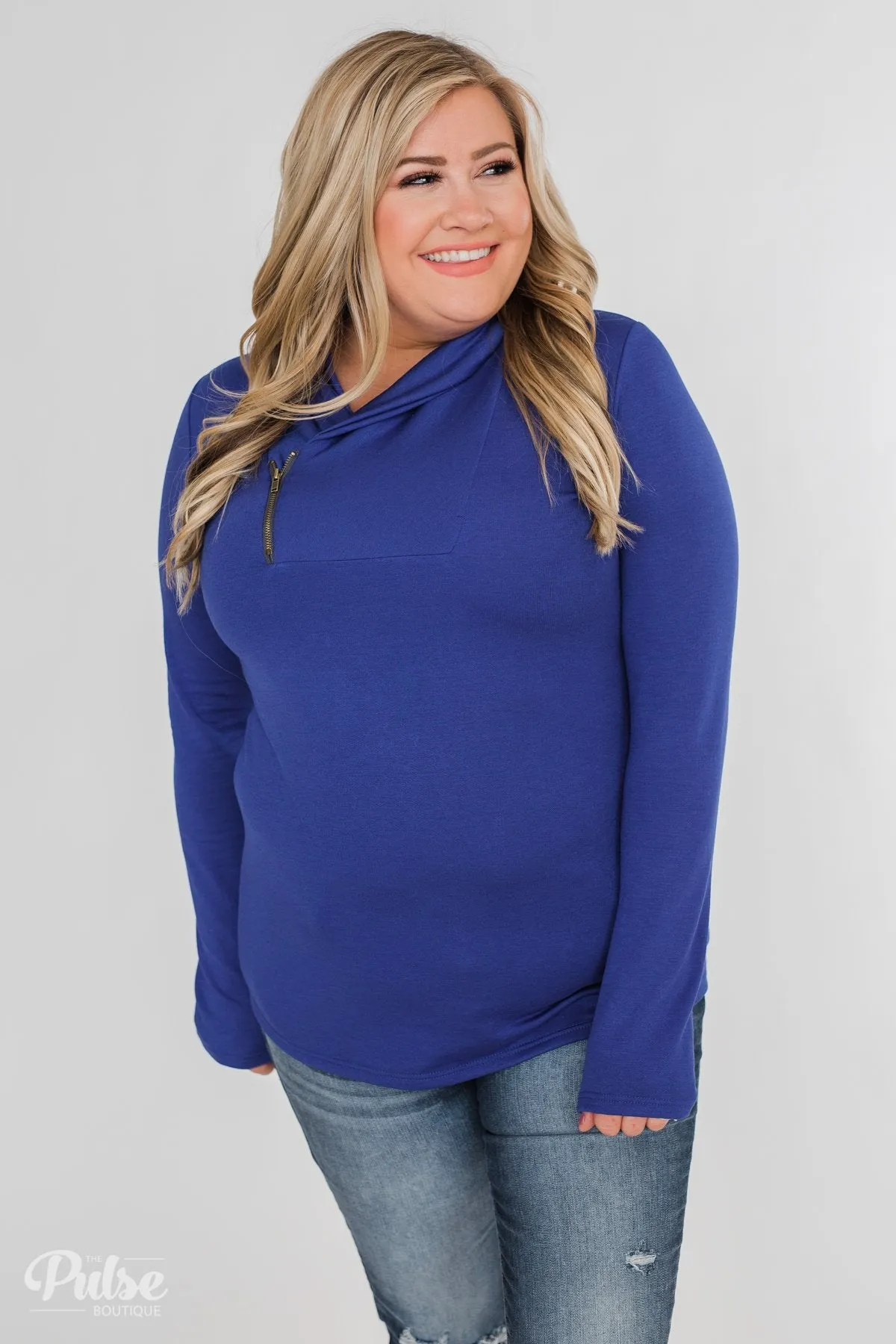 Give Me Time Zipper Pullover Top- Royal Blue