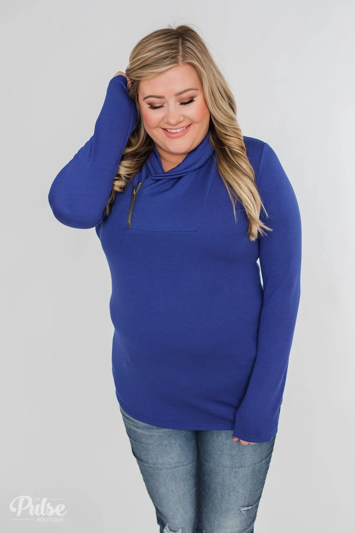 Give Me Time Zipper Pullover Top- Royal Blue