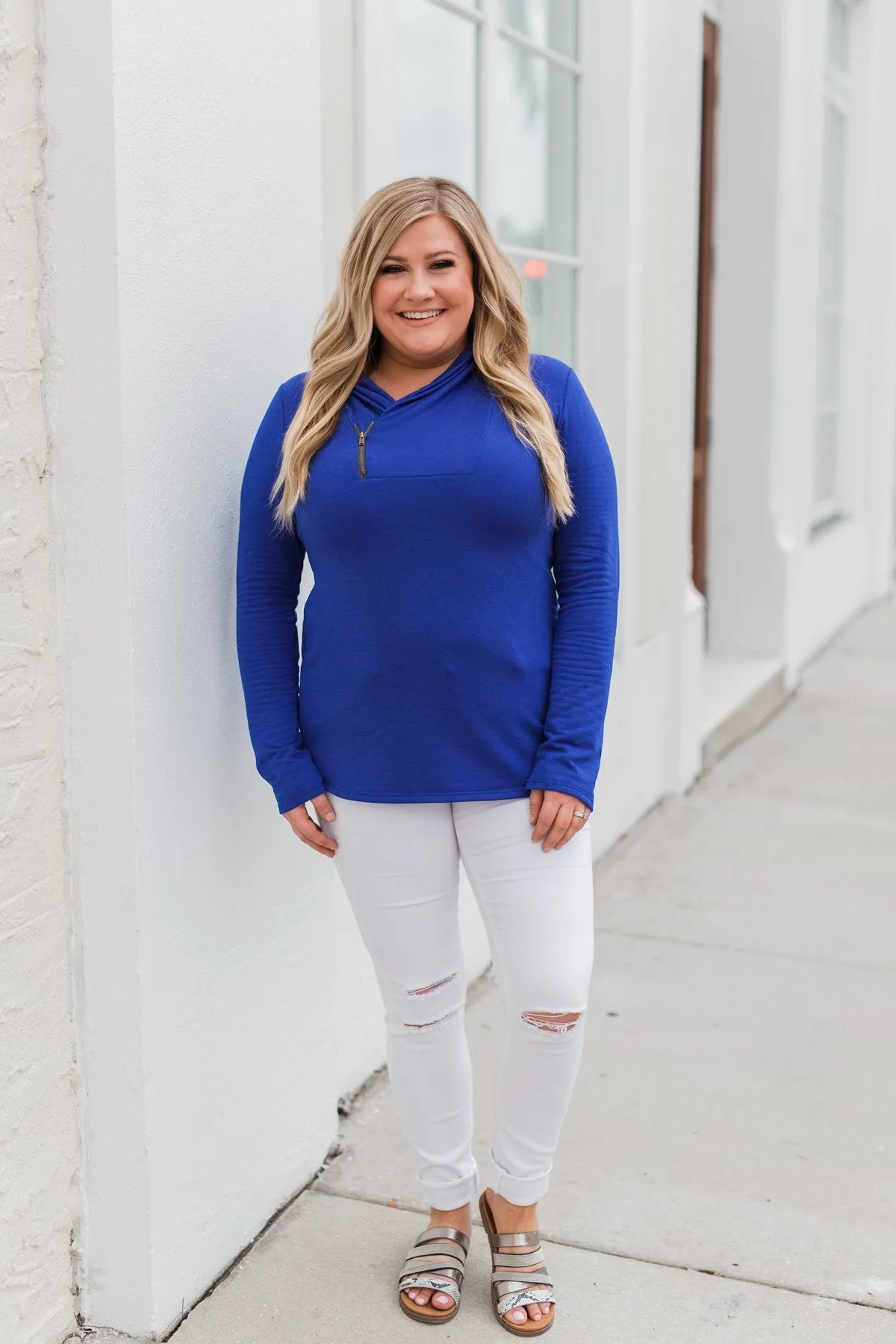Give Me Time Zipper Pullover Top- Royal Blue