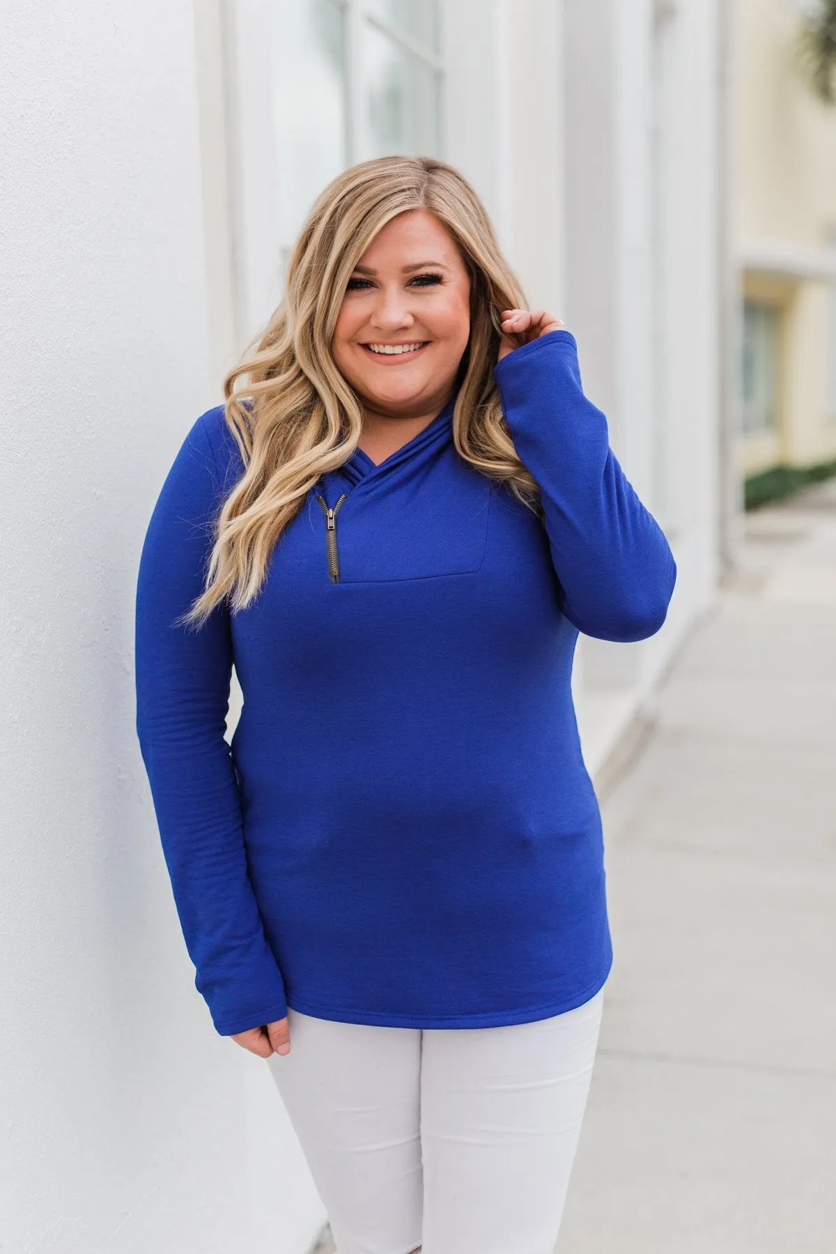 Give Me Time Zipper Pullover Top- Royal Blue