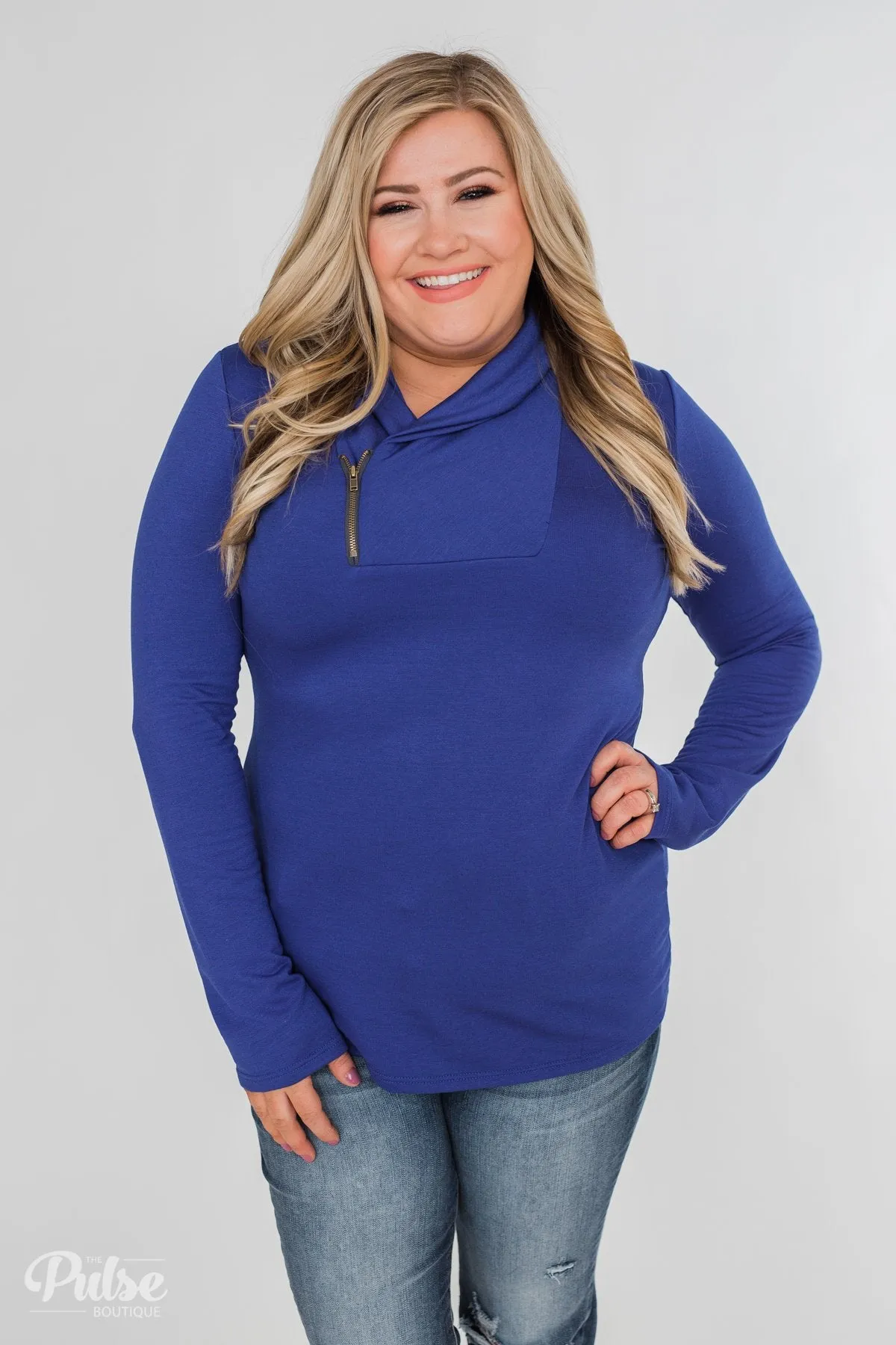 Give Me Time Zipper Pullover Top- Royal Blue