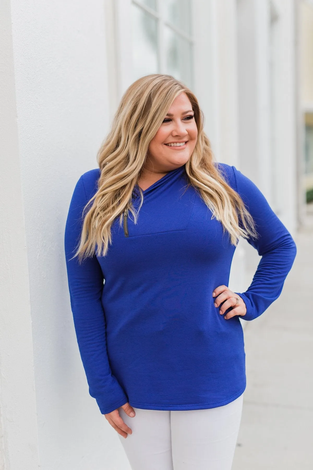 Give Me Time Zipper Pullover Top- Royal Blue