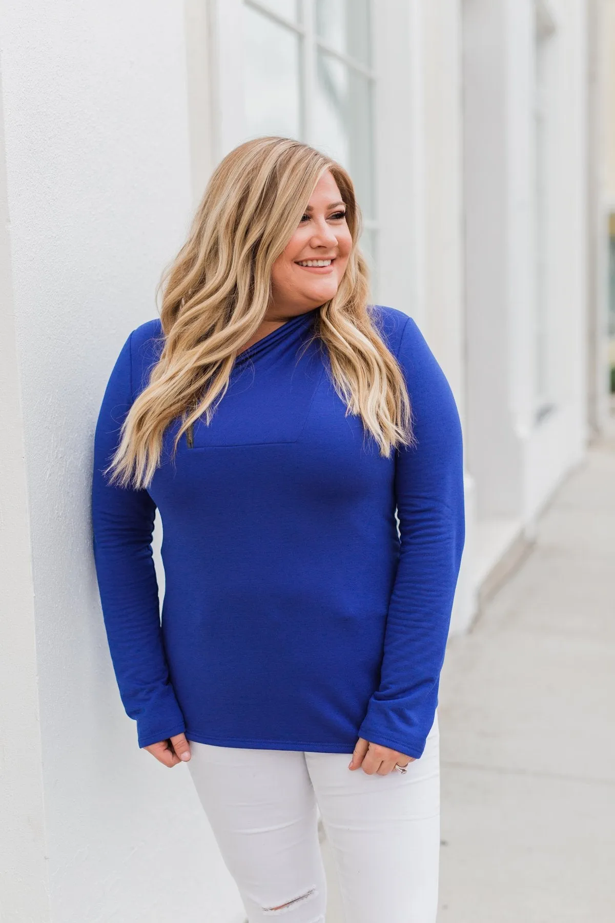 Give Me Time Zipper Pullover Top- Royal Blue