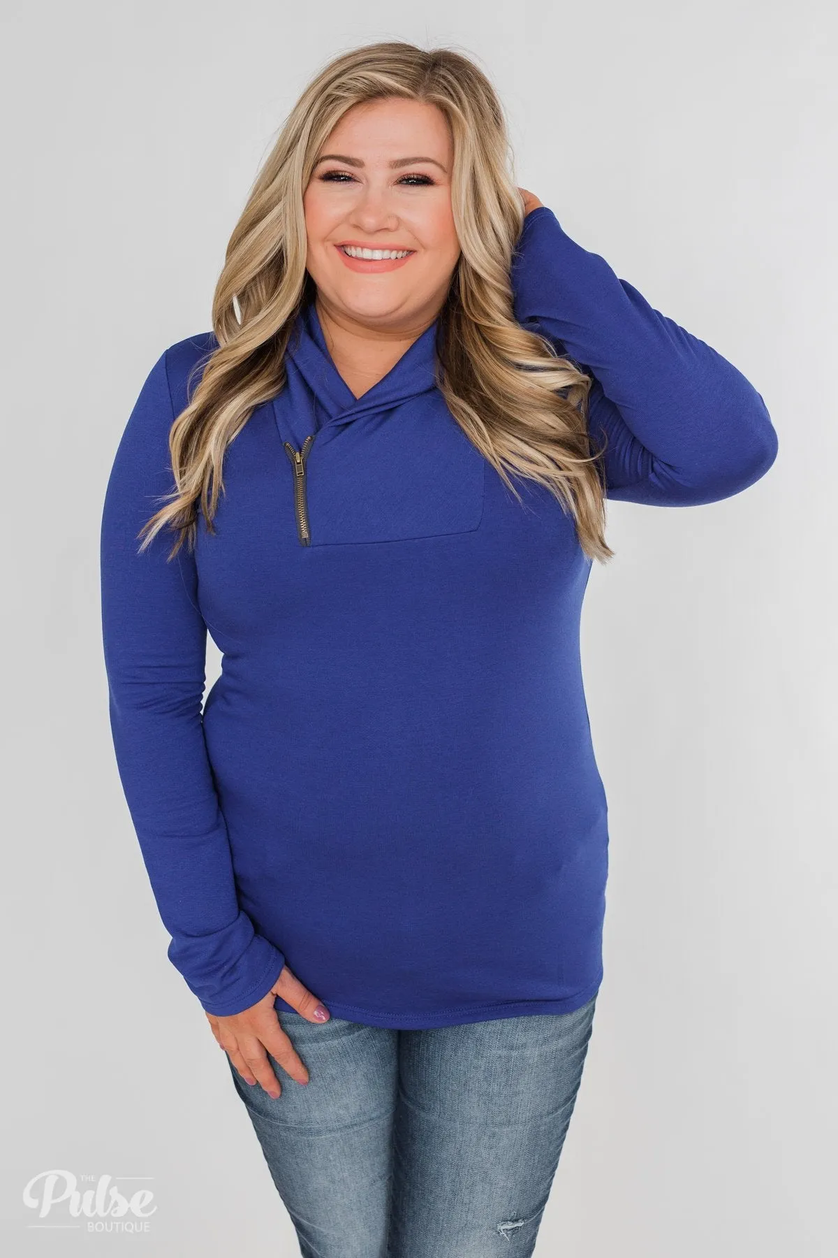 Give Me Time Zipper Pullover Top- Royal Blue