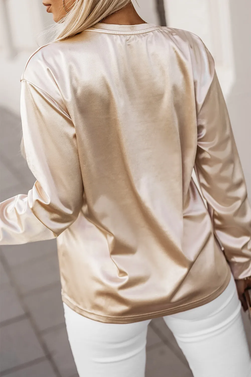 Glitter Chest Pocket Long Sleeve Top