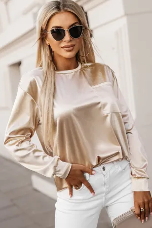 Glitter Chest Pocket Long Sleeve Top