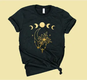Gold Floral Moon Phase Shirt | Fall Shirt | Unisex Crew