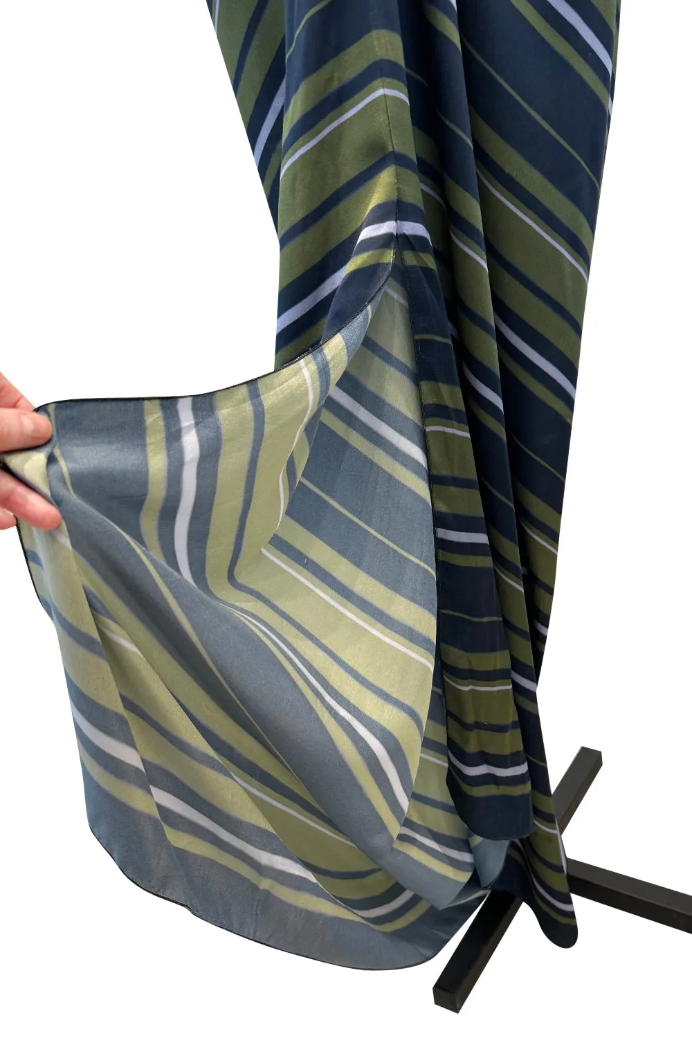 Gorgeous 2014 Lanvin by Alber Elbaz Deep Green & Navy Silk Striped Sarong Dress w Tie Halter