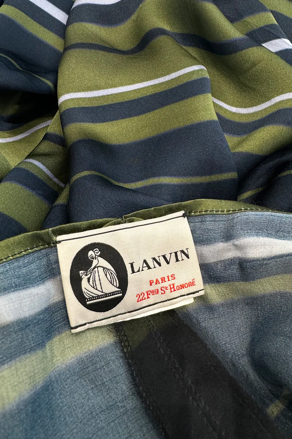 Gorgeous 2014 Lanvin by Alber Elbaz Deep Green & Navy Silk Striped Sarong Dress w Tie Halter