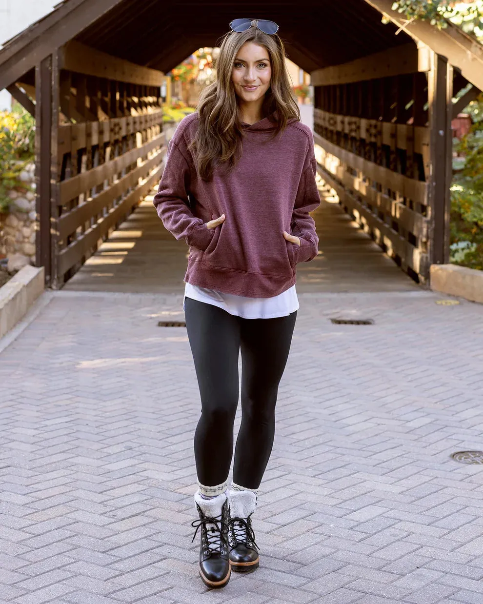 Grace & Lace Vintage Washed Fleece Hoodie - Wine