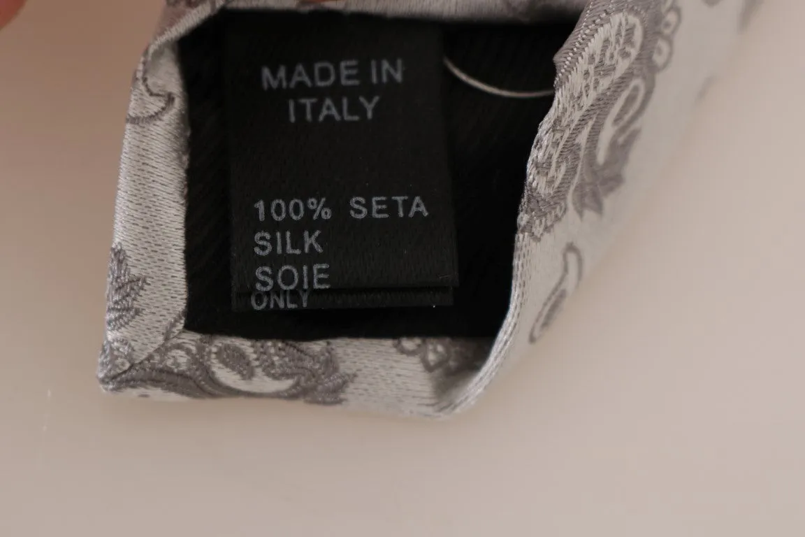 Gray Silk Paisley Print Classic Tie