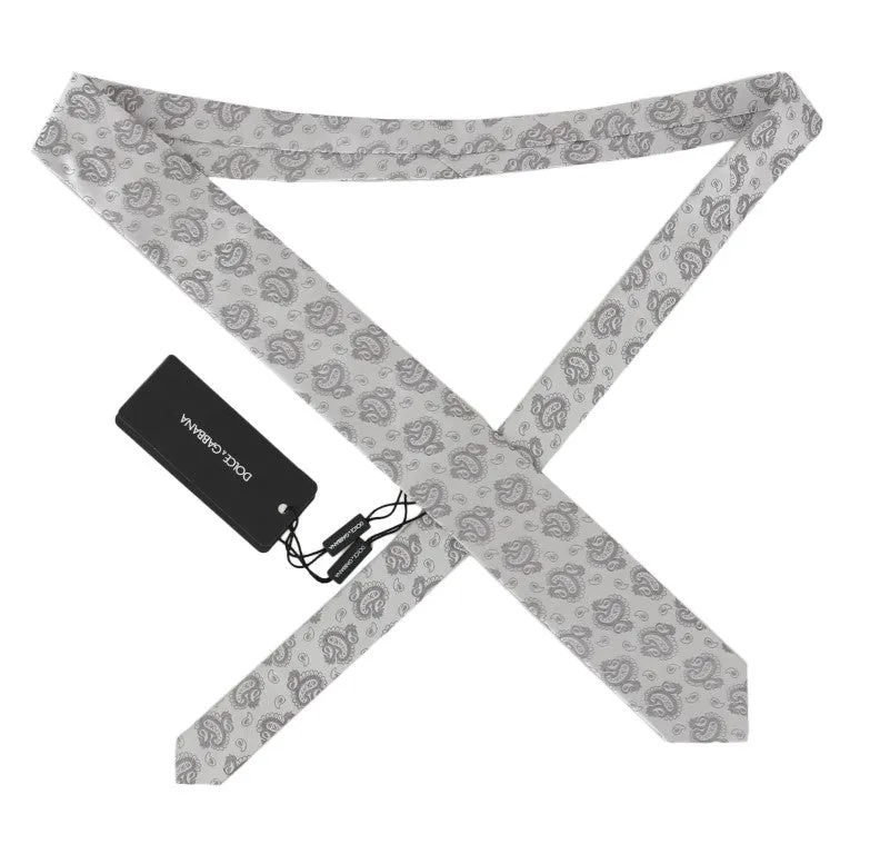 Gray Silk Paisley Print Classic Tie
