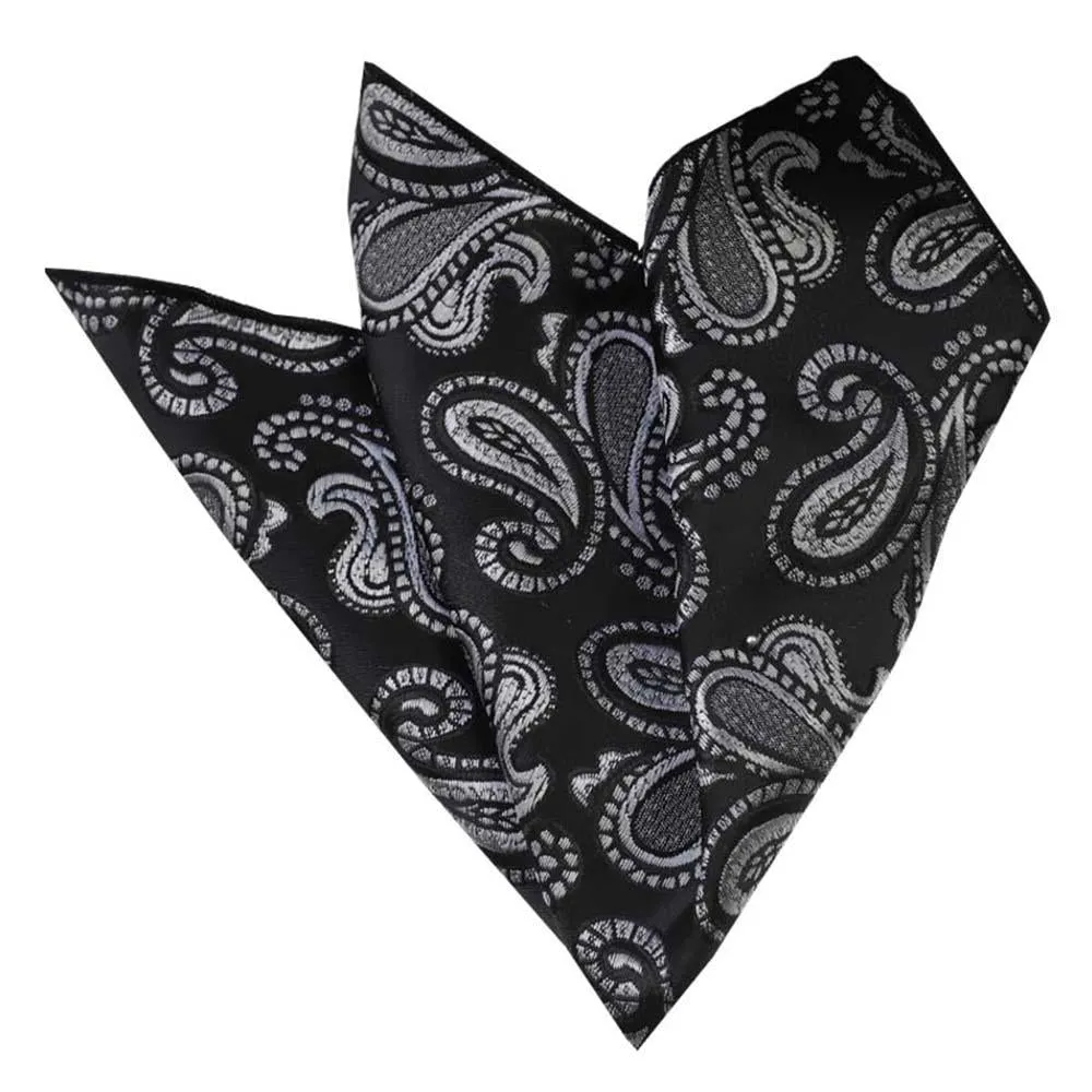 Gray Silver And Black Pocket Square for Men - Premium Silk Handkerchiefs for Suits