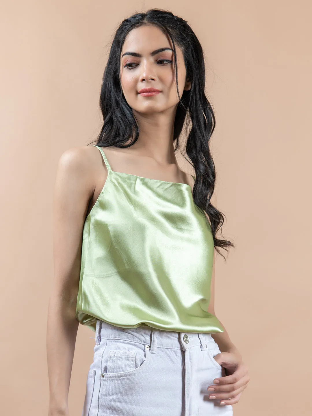 Green Cowl Neck Cami Top For Women