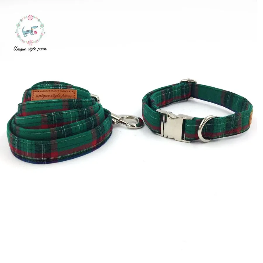 Green Plaid Bow Tie Dog Collar