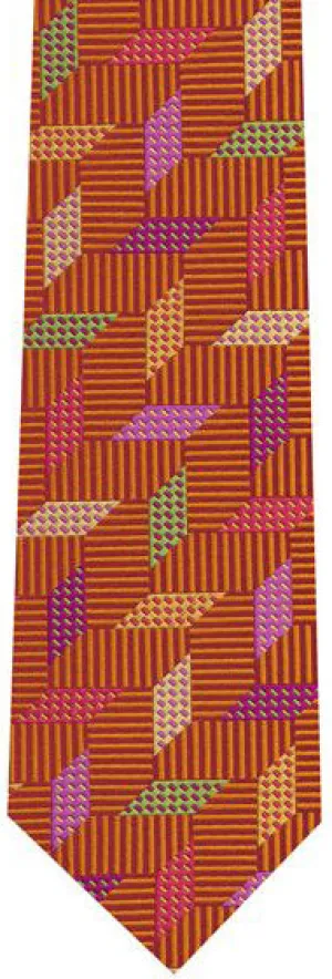 Green, Yellow, Pink & Violet on Rust English Geometric Silk Tie EGT-15