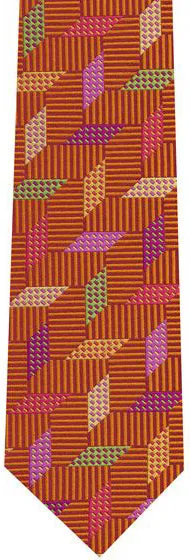 Green, Yellow, Pink & Violet on Rust English Geometric Silk Tie EGT-15