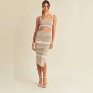 GRETA MULTI STRIPED KNIT MIDI DRESS SIZE LARGE