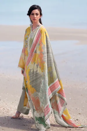 Grey Cotton Floral Printed Unstitched Suit