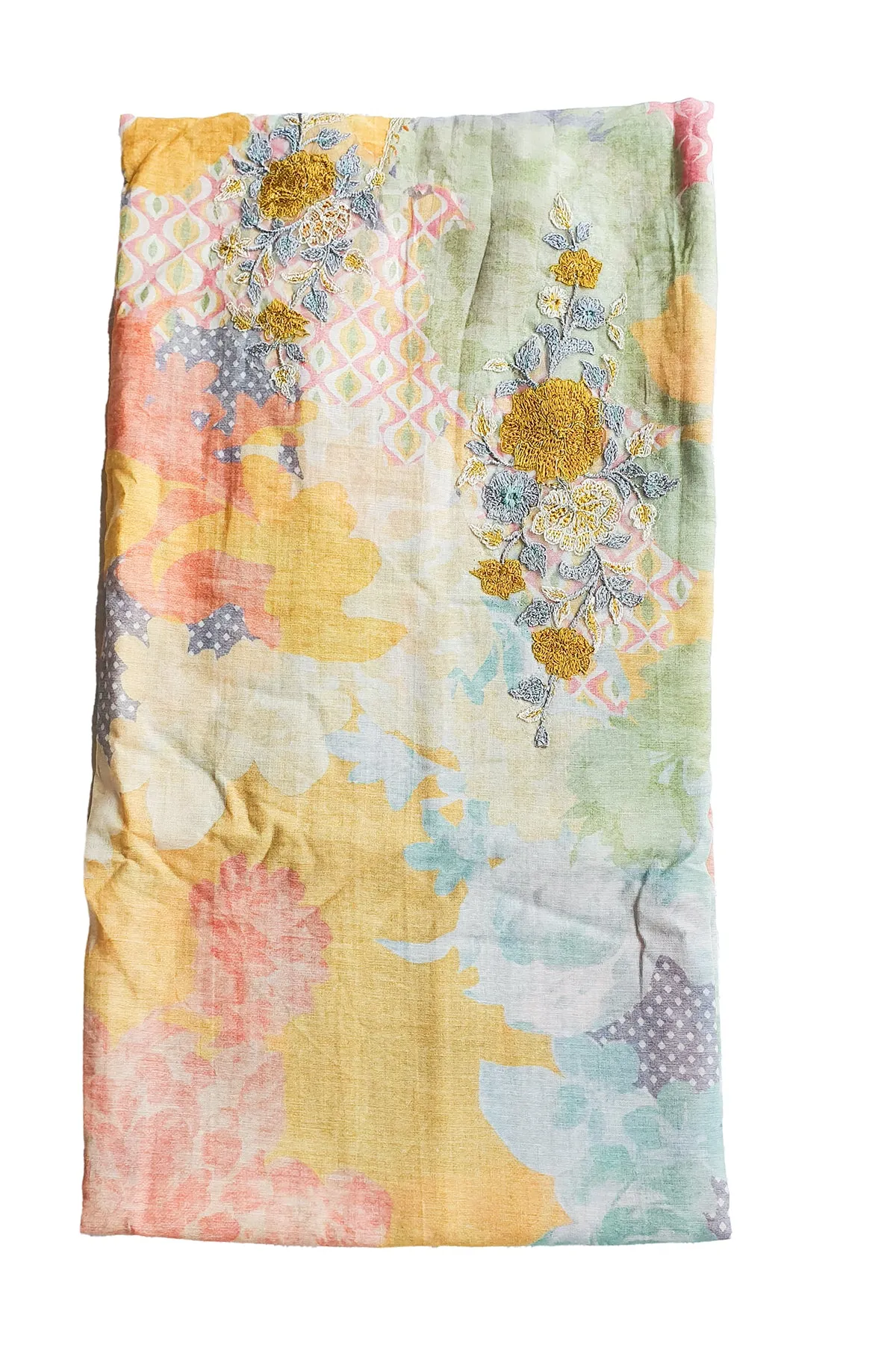 Grey Cotton Floral Printed Unstitched Suit