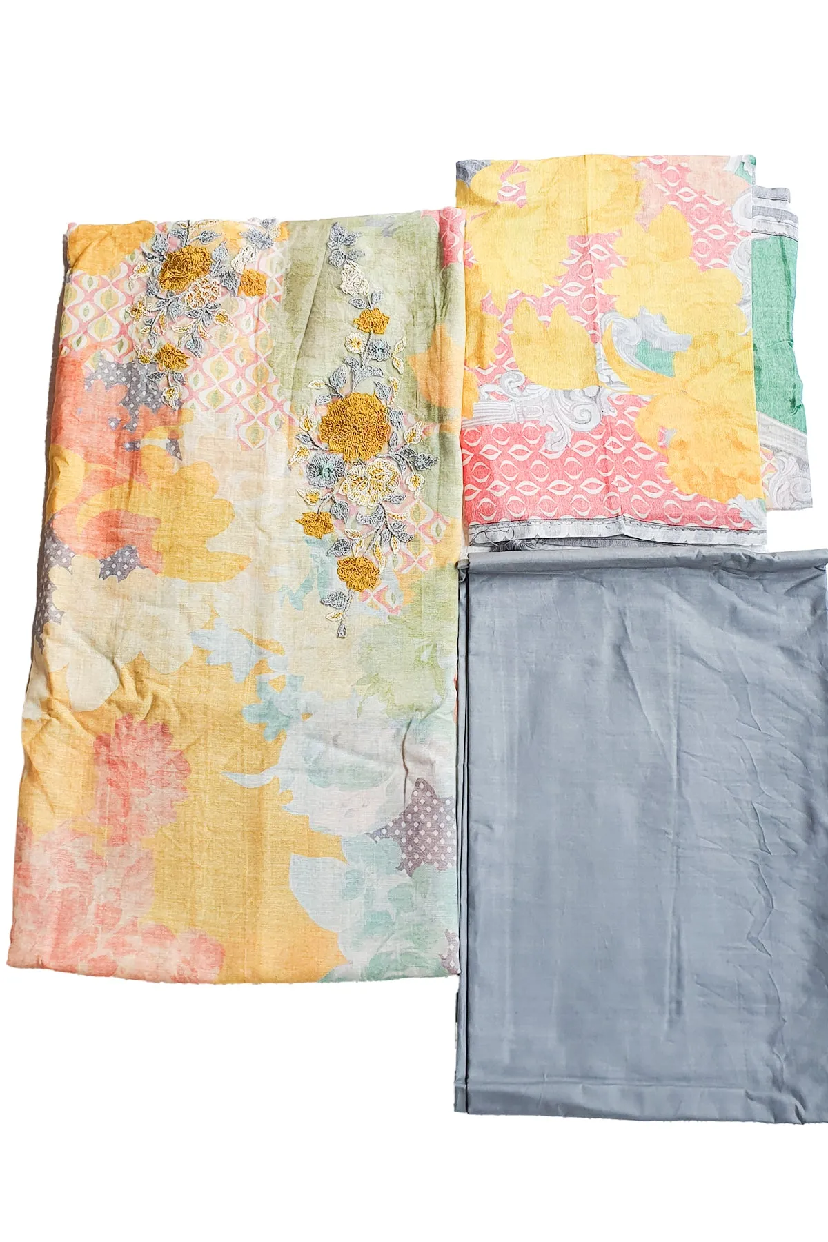 Grey Cotton Floral Printed Unstitched Suit