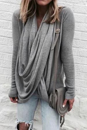 Grey Cowl Neck Long Sleeve Tee