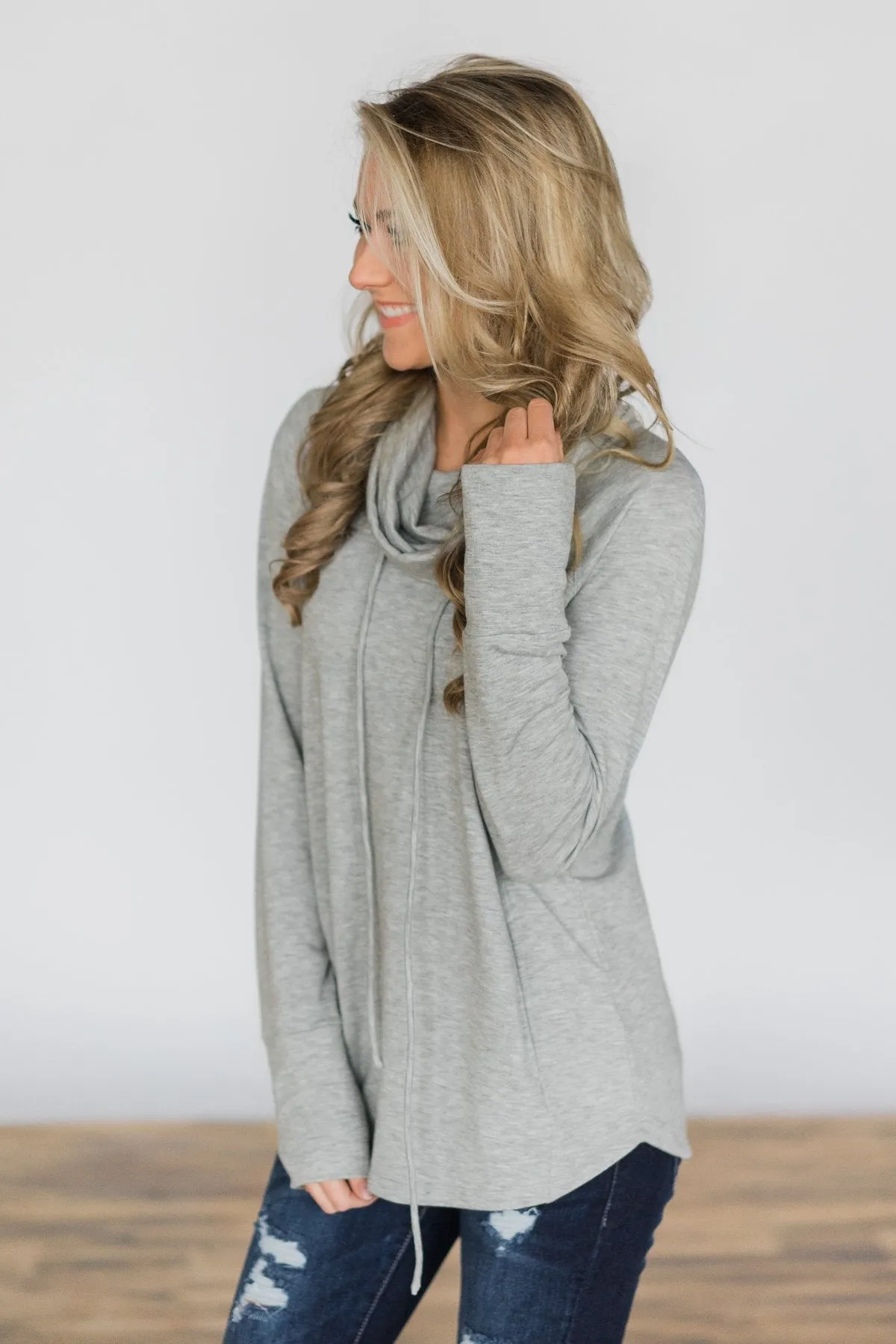 Grey Cowl Neck Top