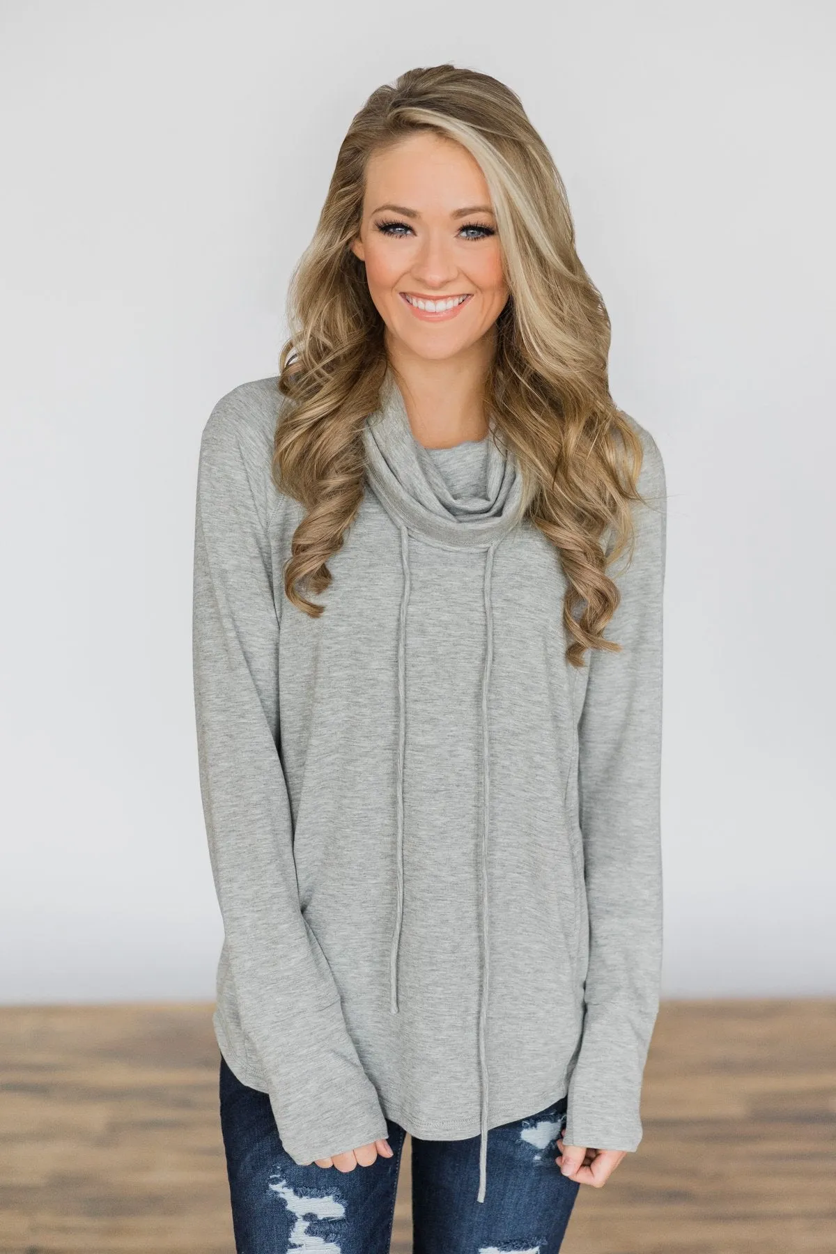 Grey Cowl Neck Top