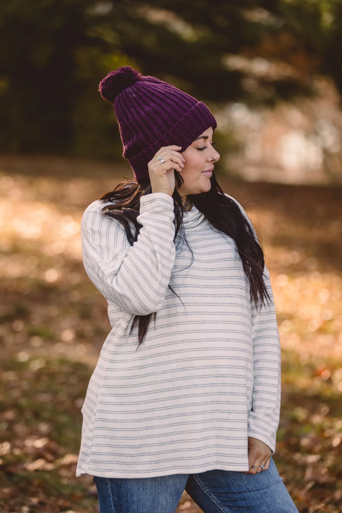 Grey   White Hacci Cowl Neck