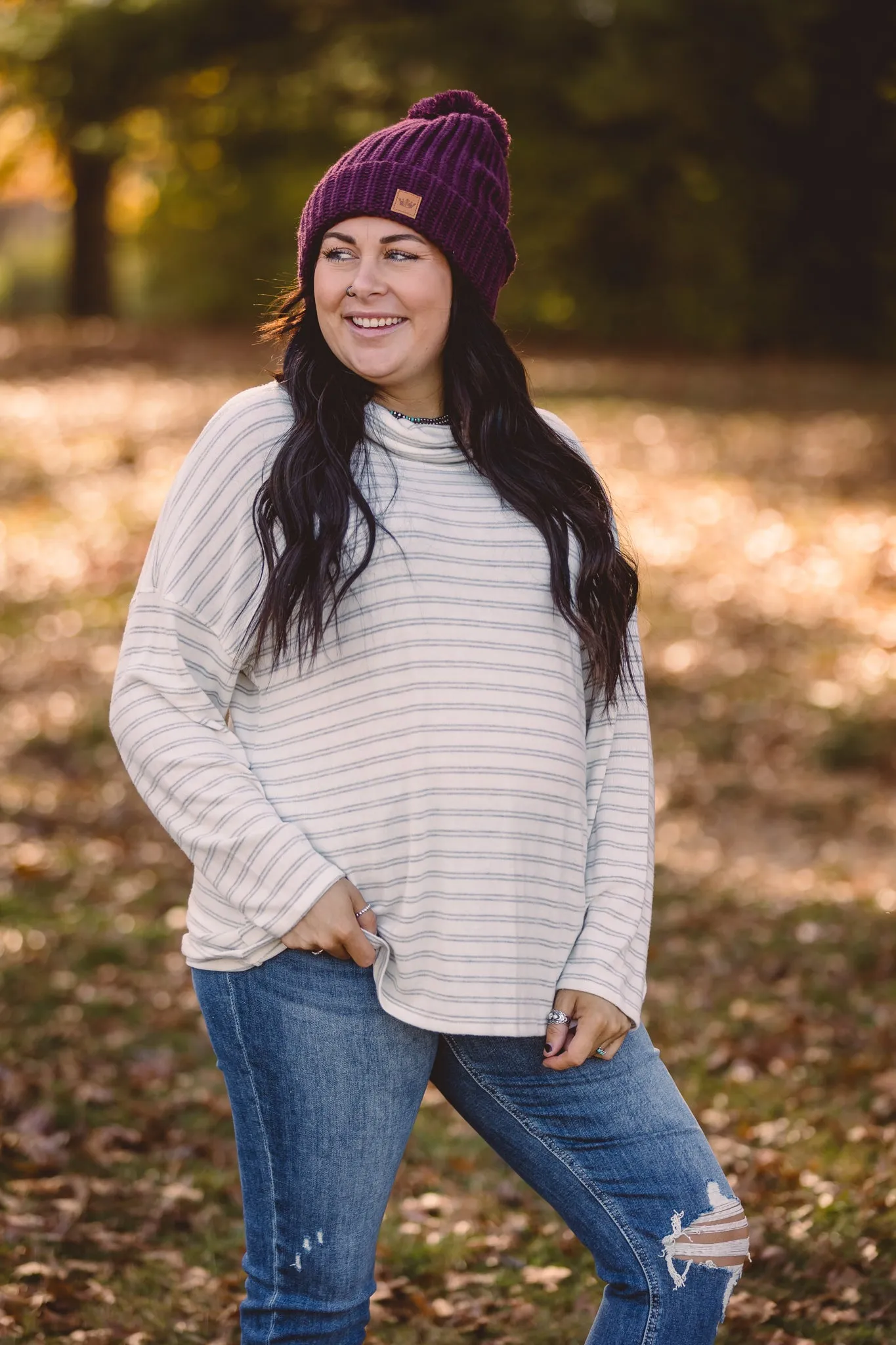 Grey   White Hacci Cowl Neck