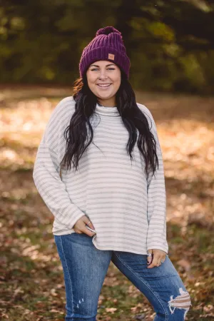 Grey   White Hacci Cowl Neck