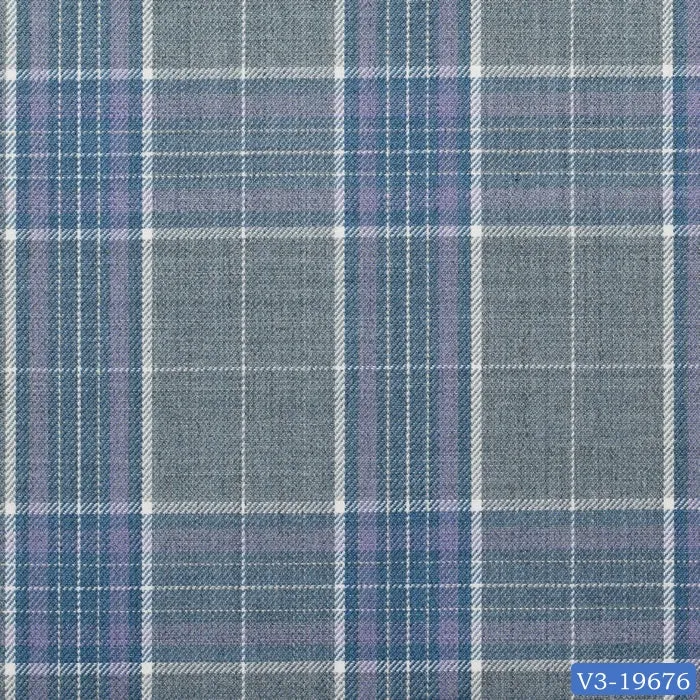 Grey with Purple Plaid Check Long Suit