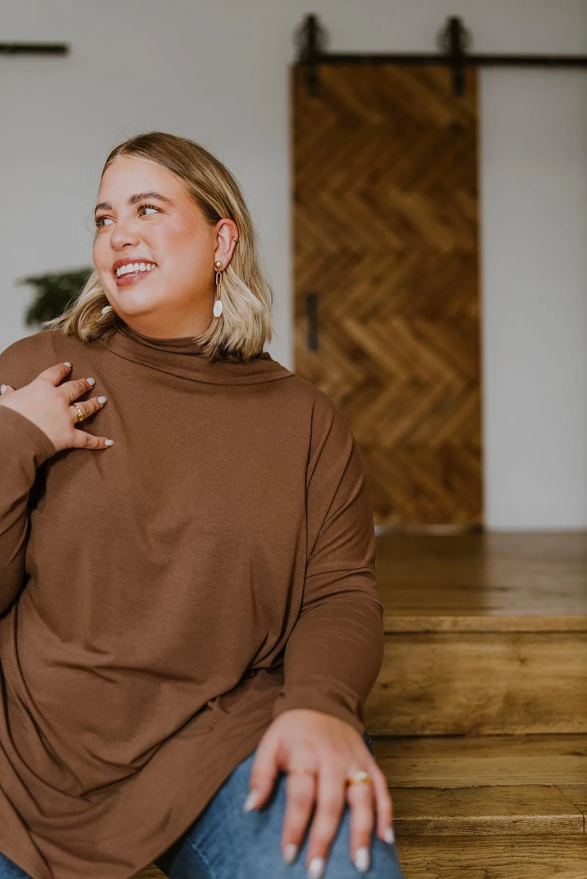 Hazel Blues® | Comfort First Cowl Neck Hi-Low Long Sleeve