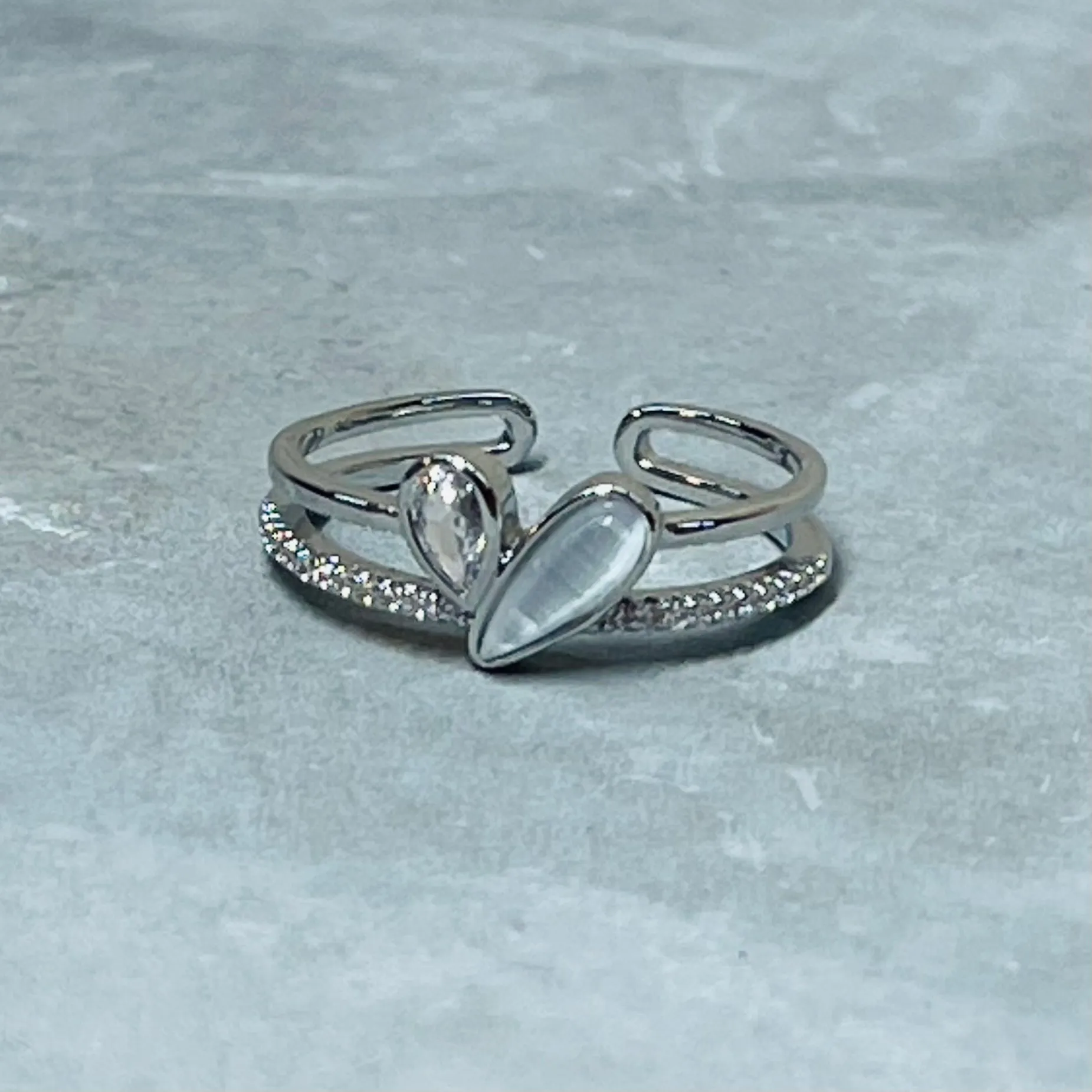 Heart Adjustable Ring with Stones, Charming and Cute